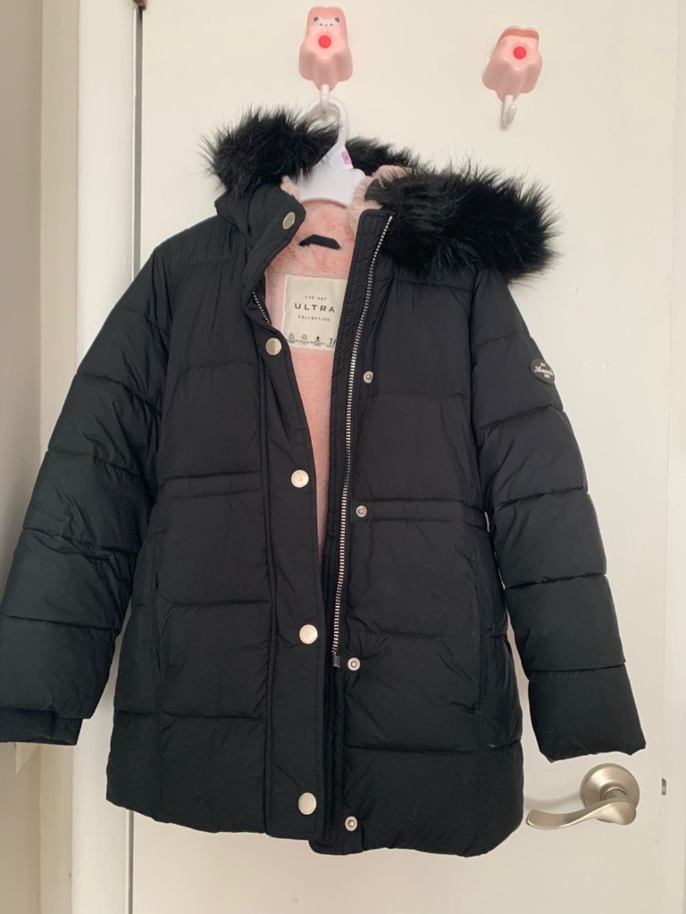 abercrombie kids Black Faux-Fur Trim Puffer Coat